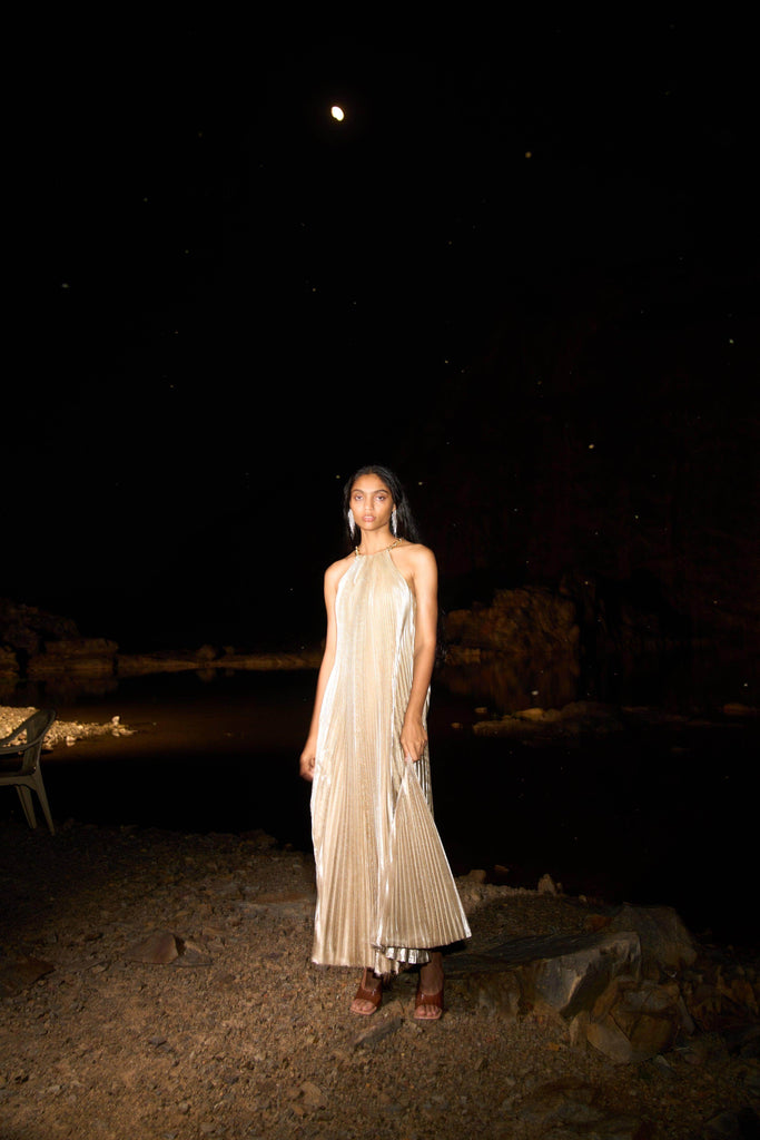 LAMÉ PLEATED MAXI - dash and dot dash and dot