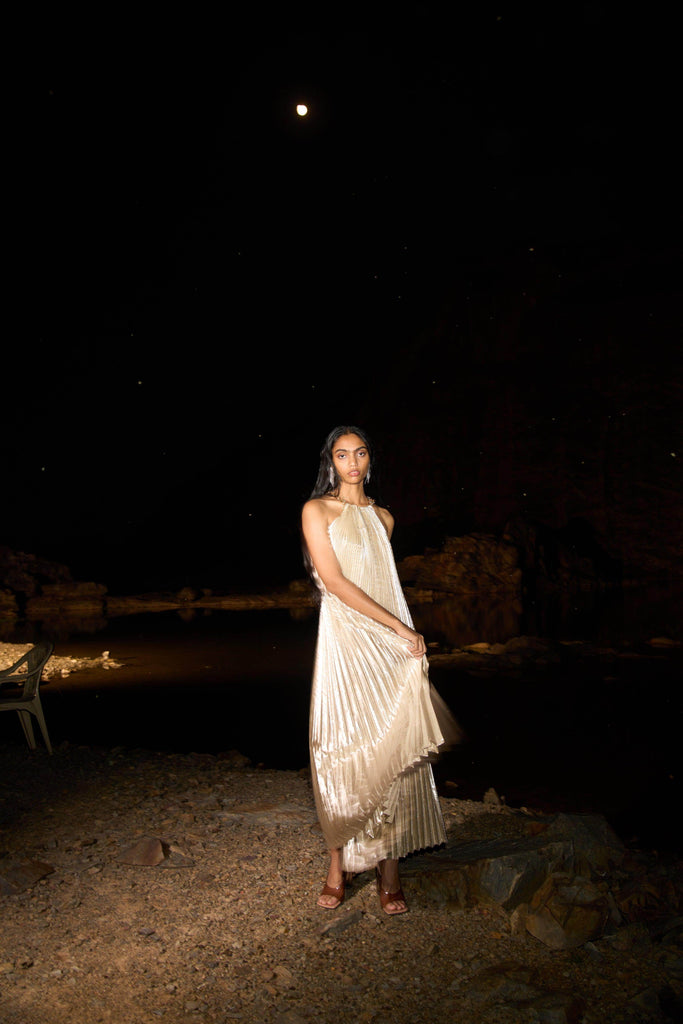 LAMÉ PLEATED MAXI - dash and dot dash and dot