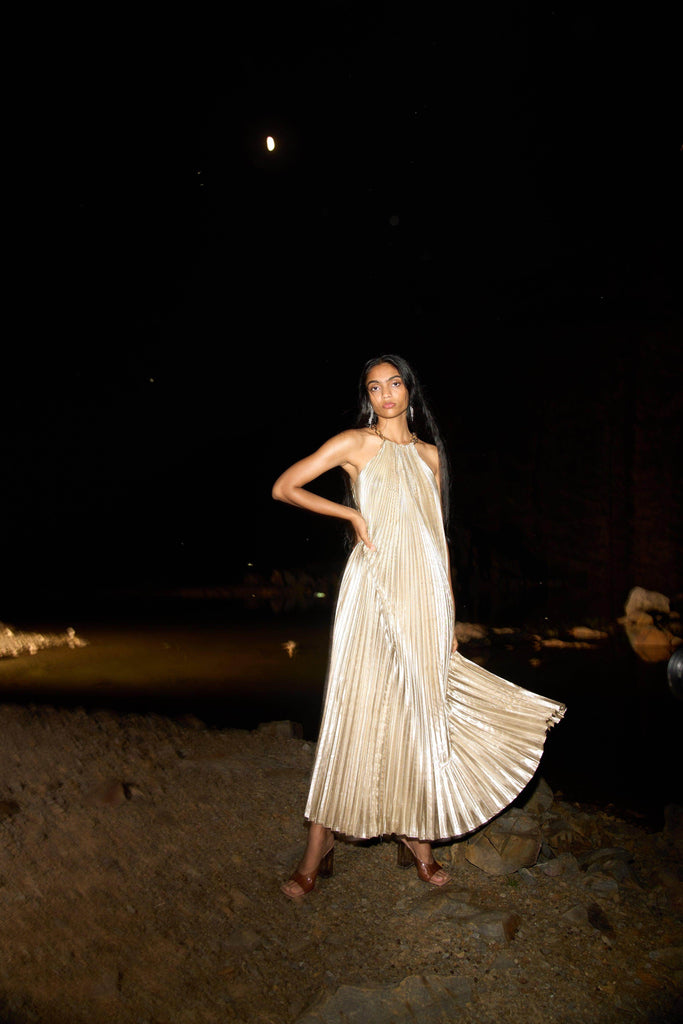 LAMÉ PLEATED MAXI - dash and dot dash and dot