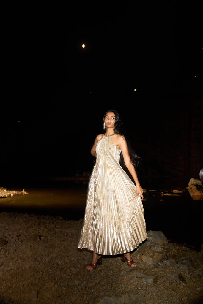 LAMÉ PLEATED MAXI - dash and dot dash and dot