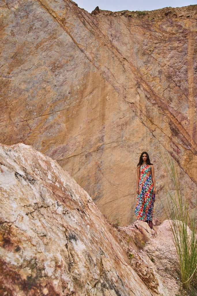 MULTICOLOUR MOTIF PRINTED DRESS - dash and dot dash and dot