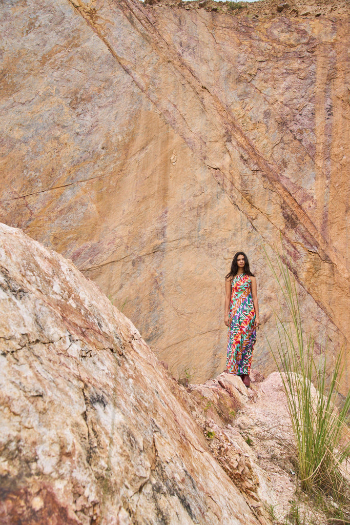 MULTICOLOUR MOTIF PRINTED DRESS - dash and dot dash and dot