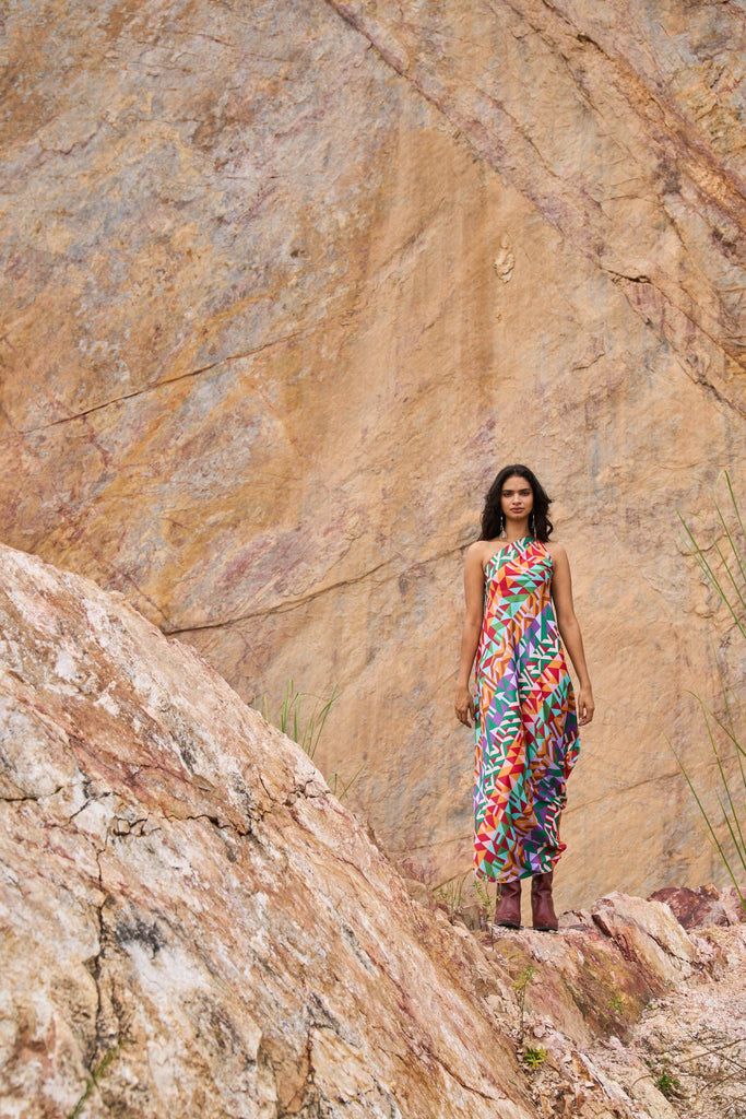 MULTICOLOUR MOTIF PRINTED DRESS - dash and dot dash and dot