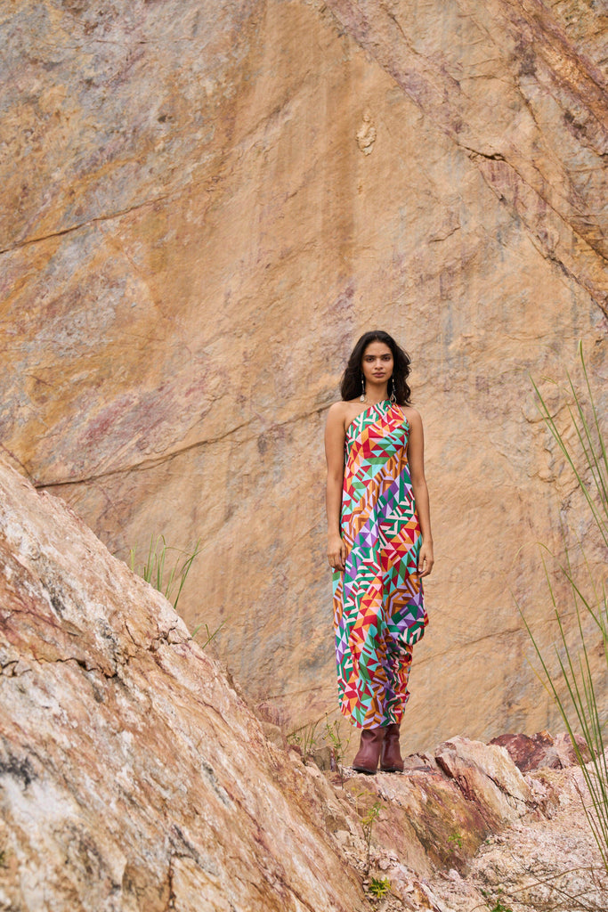 MULTICOLOUR MOTIF PRINTED DRESS - dash and dot dash and dot