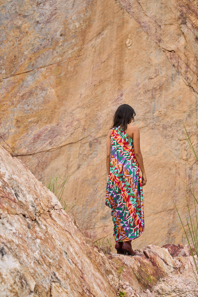 MULTICOLOUR MOTIF PRINTED DRESS - dash and dot dash and dot