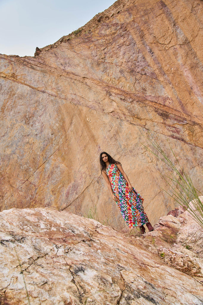 MULTICOLOUR MOTIF PRINTED DRESS - dash and dot dash and dot