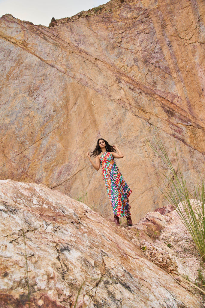 MULTICOLOUR MOTIF PRINTED DRESS - dash and dot dash and dot