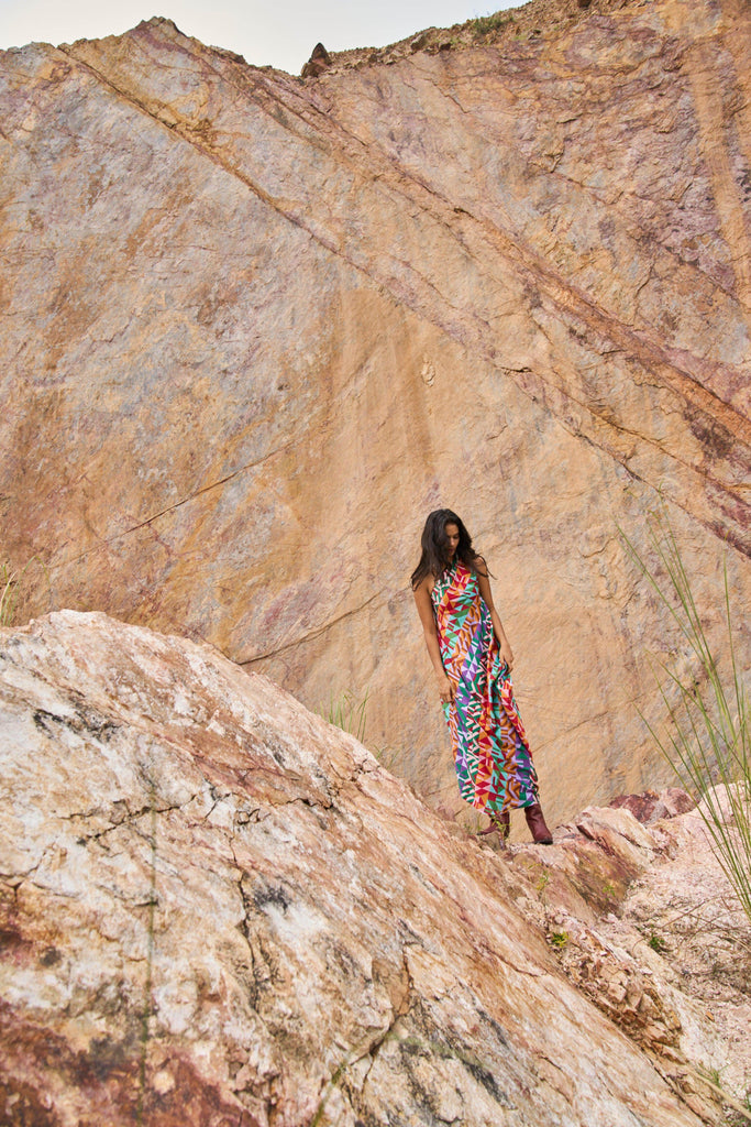 MULTICOLOUR MOTIF PRINTED DRESS - dash and dot dash and dot