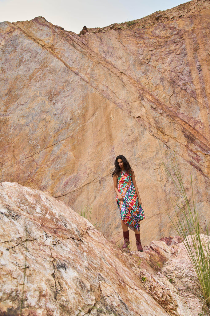 MULTICOLOUR MOTIF PRINTED DRESS - dash and dot dash and dot