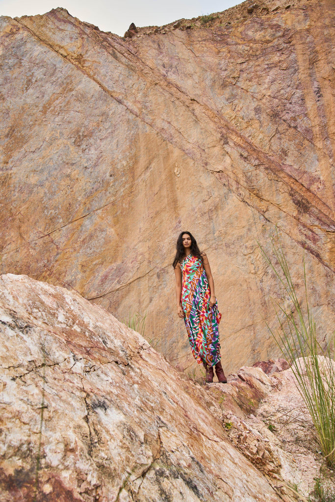 MULTICOLOUR MOTIF PRINTED DRESS - dash and dot dash and dot