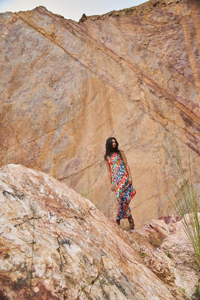 MULTICOLOUR MOTIF PRINTED DRESS - dash and dot dash and dot