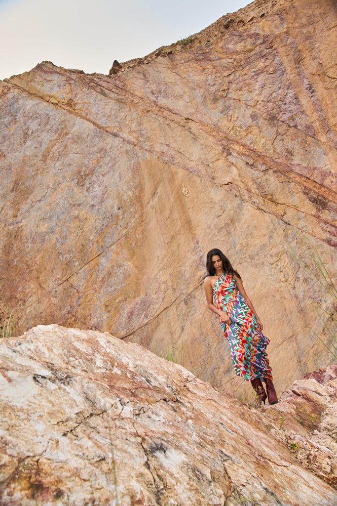 MULTICOLOUR MOTIF PRINTED DRESS - dash and dot dash and dot