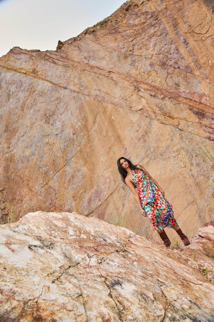 MULTICOLOUR MOTIF PRINTED DRESS - dash and dot dash and dot