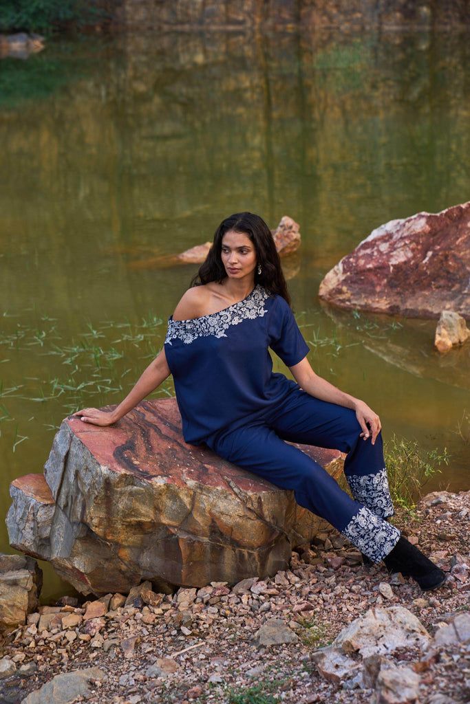 EXPOSED SHOULDER EMBROIDERED TOP - dash and dot dash and dot