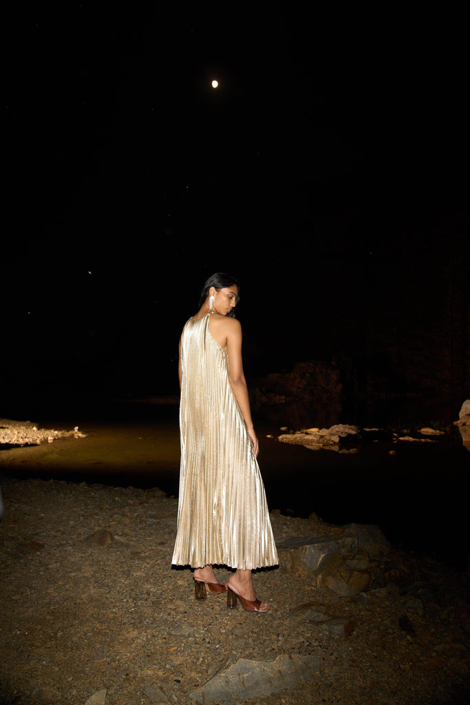 LAMÉ PLEATED MAXI - dash and dot dash and dot