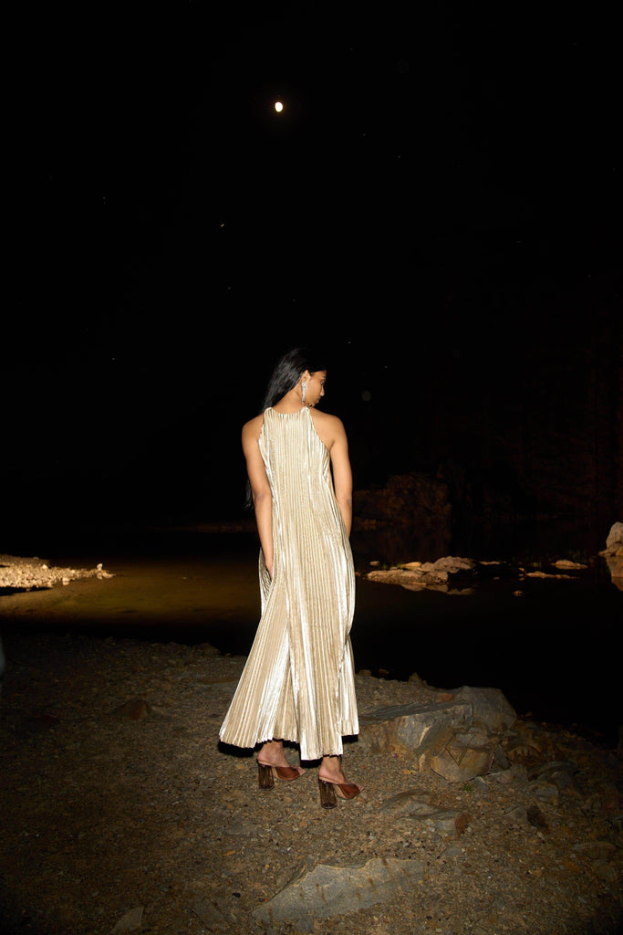 LAMÉ PLEATED MAXI - dash and dot dash and dot