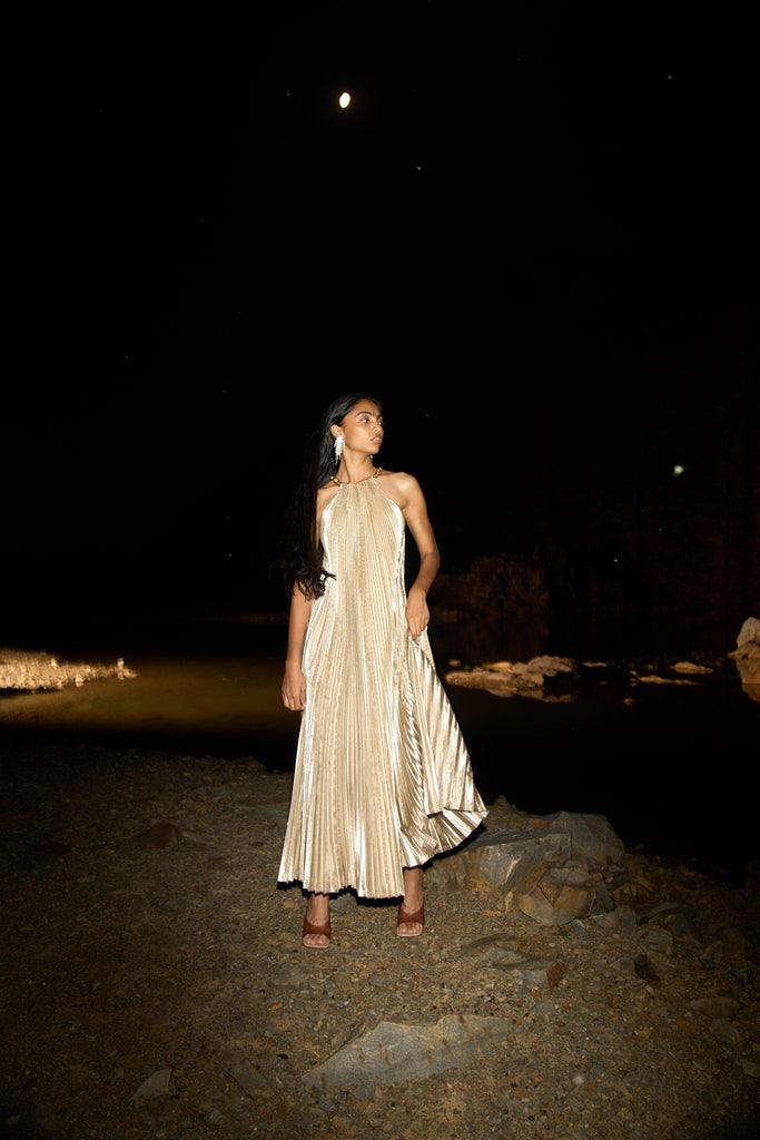 LAMÉ PLEATED MAXI - dash and dot dash and dot