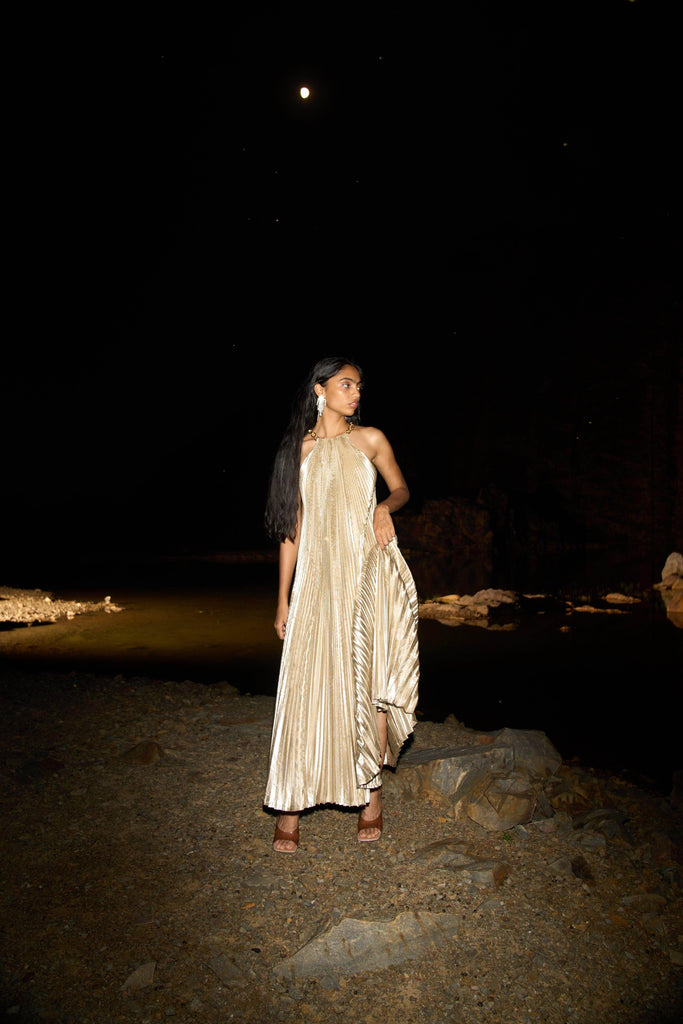 LAMÉ PLEATED MAXI - dash and dot dash and dot