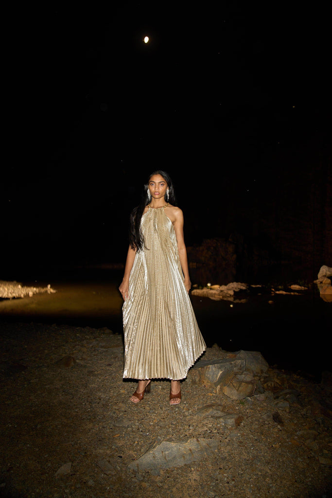 LAMÉ PLEATED MAXI - dash and dot dash and dot