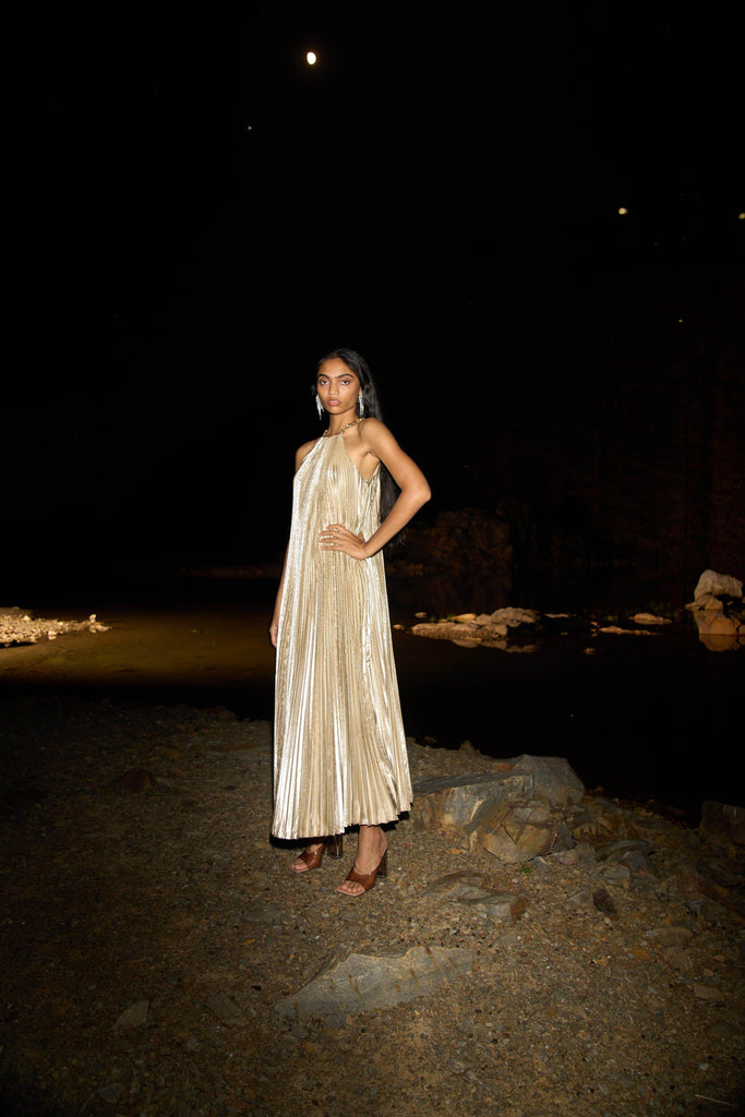 LAMÉ PLEATED MAXI - dash and dot dash and dot