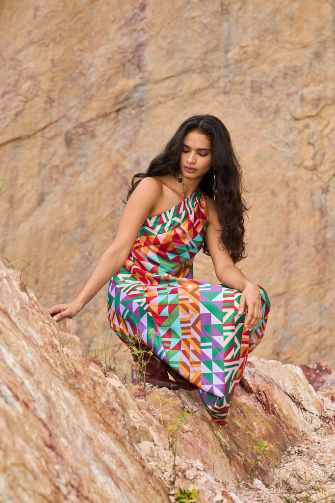 MULTICOLOUR MOTIF PRINTED DRESS - dash and dot dash and dot