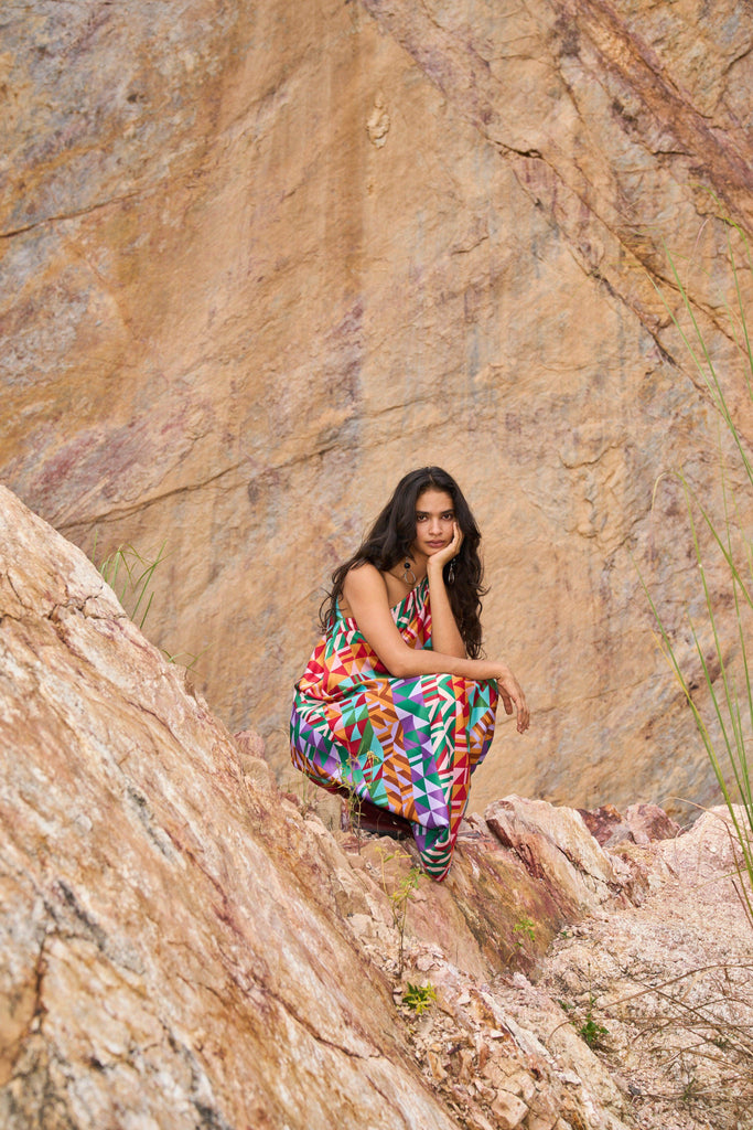 MULTICOLOUR MOTIF PRINTED DRESS - dash and dot dash and dot