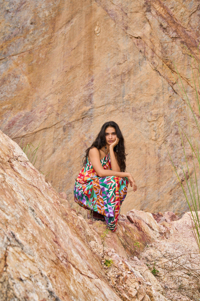 MULTICOLOUR MOTIF PRINTED DRESS - dash and dot dash and dot