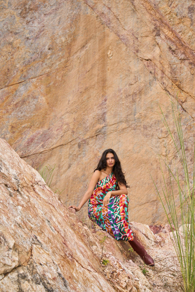 MULTICOLOUR MOTIF PRINTED DRESS - dash and dot dash and dot