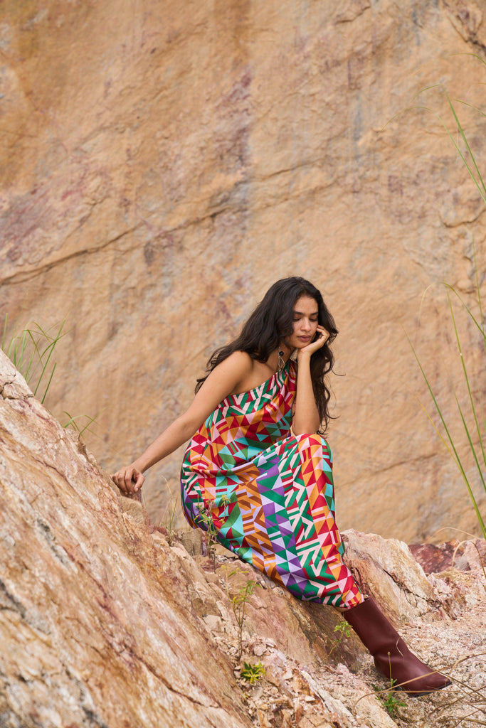 MULTICOLOUR MOTIF PRINTED DRESS - dash and dot dash and dot