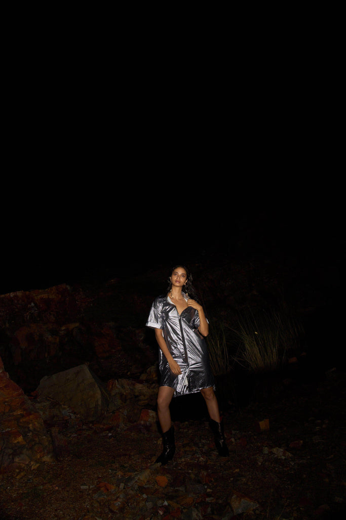 METALLIC SHIRT DRESS - dash and dot dash and dot