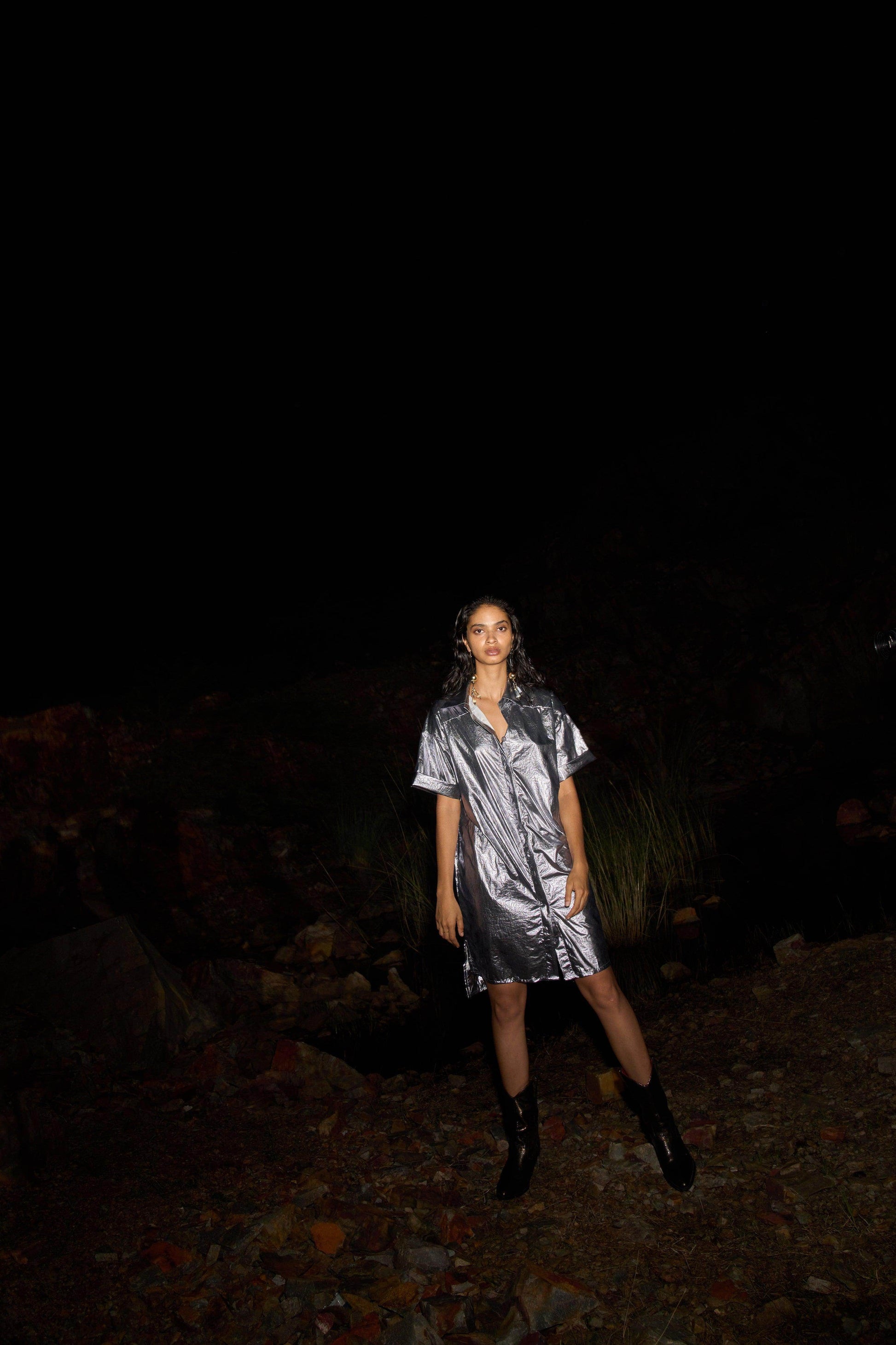 METALLIC SHIRT DRESS - dash and dot