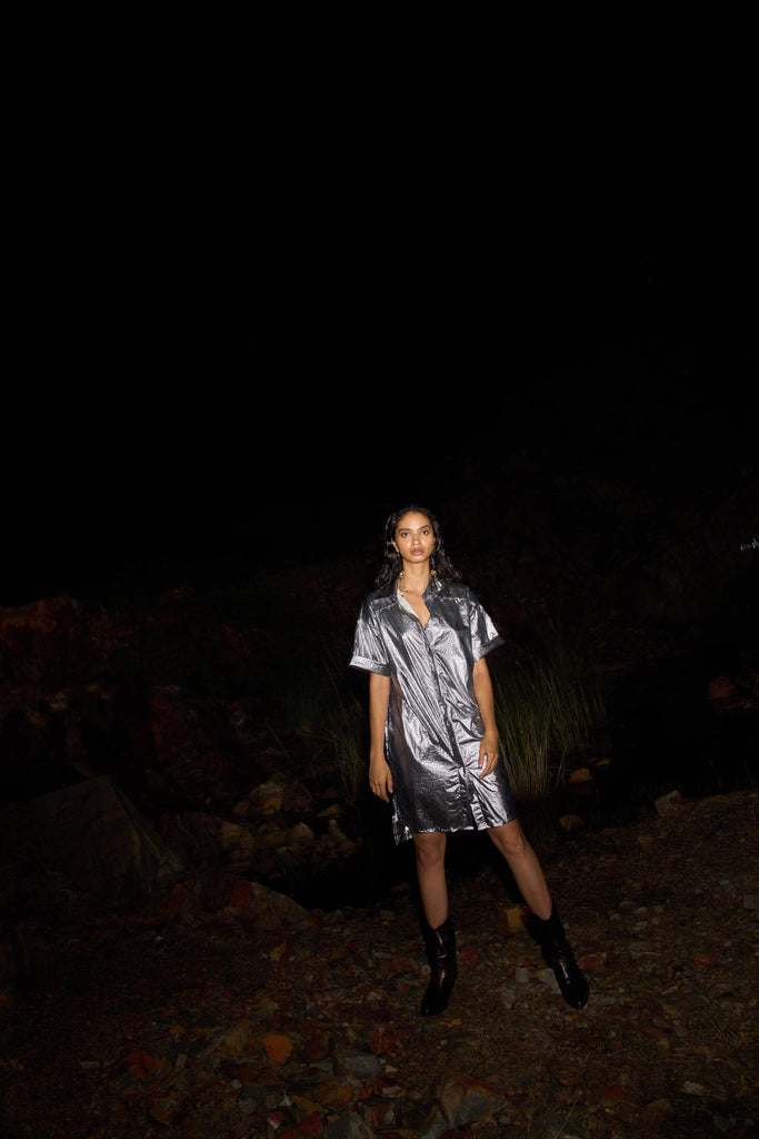 METALLIC SHIRT DRESS - dash and dot dash and dot