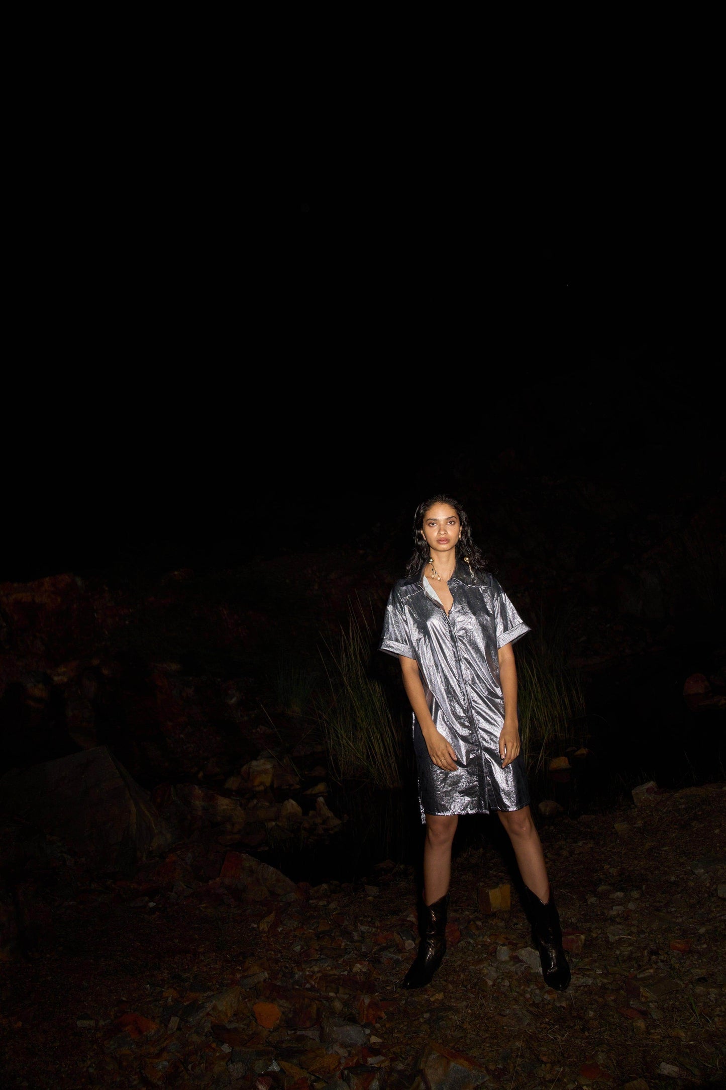 METALLIC SHIRT DRESS - dash and dot