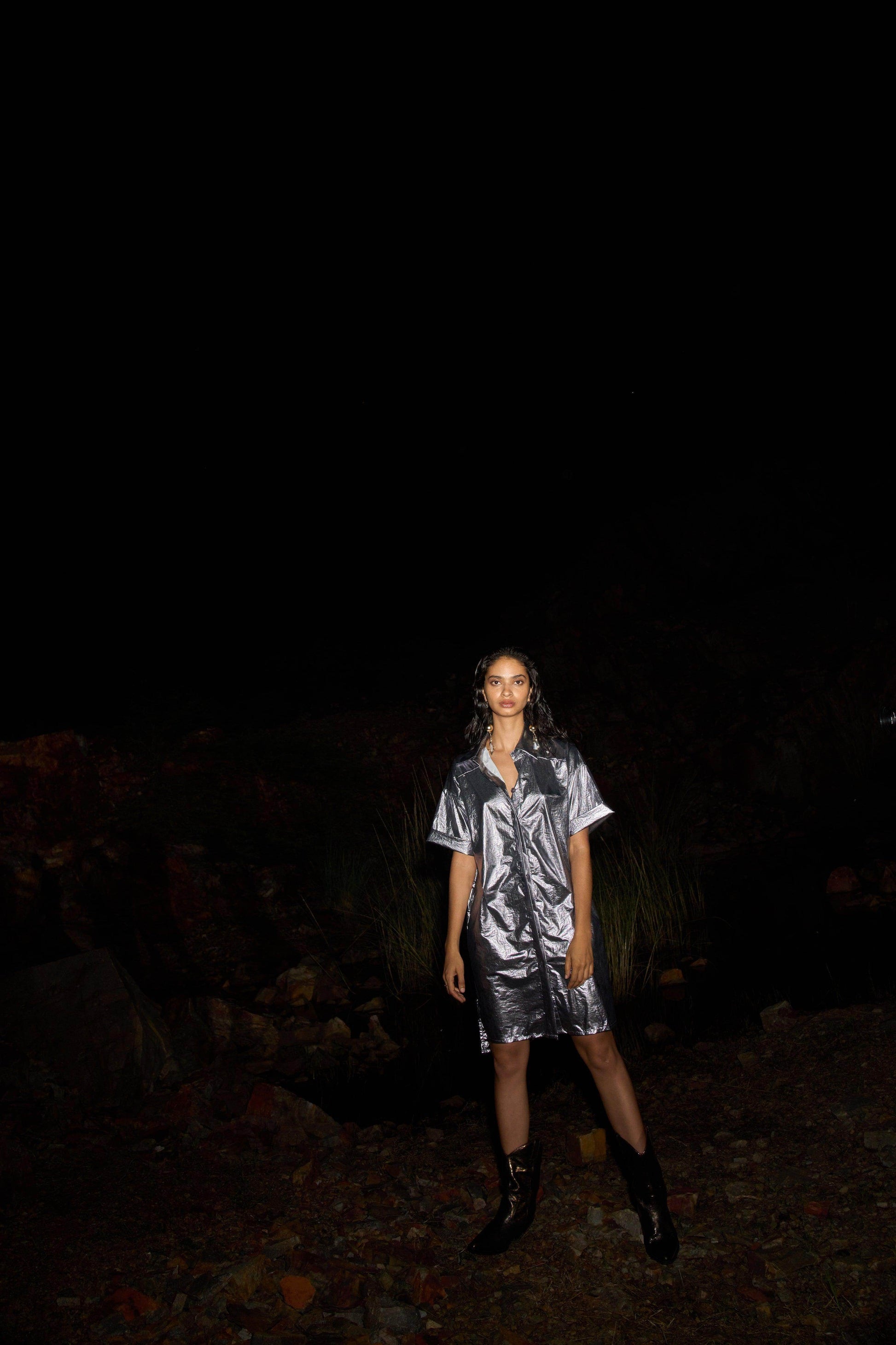 METALLIC SHIRT DRESS - dash and dot