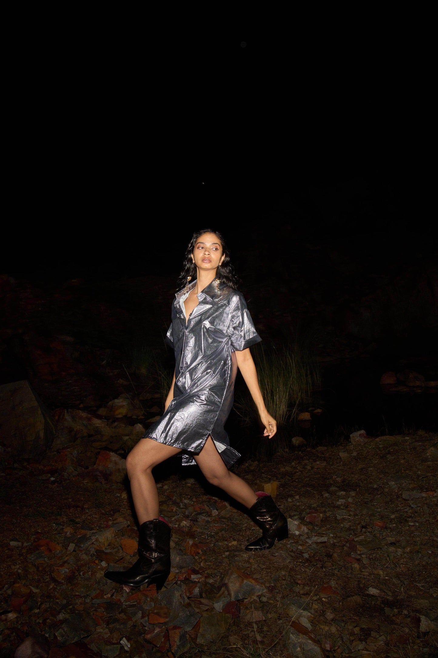 METALLIC SHIRT DRESS - dash and dot