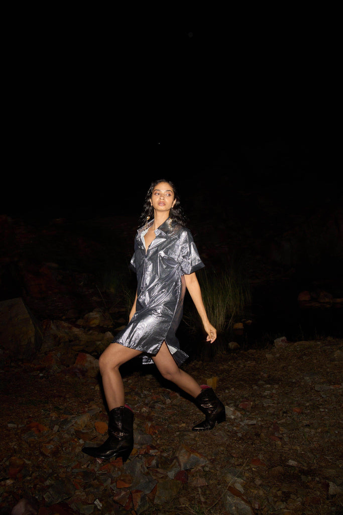 METALLIC SHIRT DRESS - dash and dot dash and dot