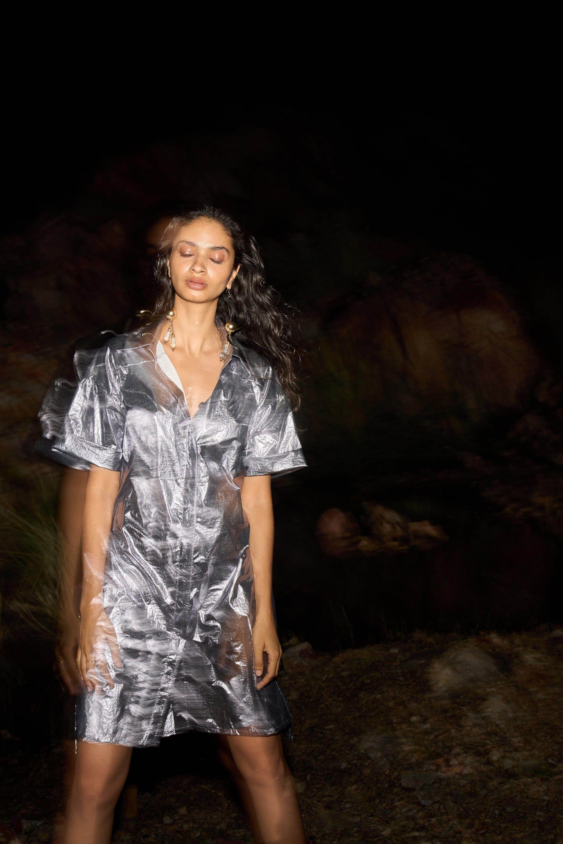 METALLIC SHIRT DRESS - dash and dot