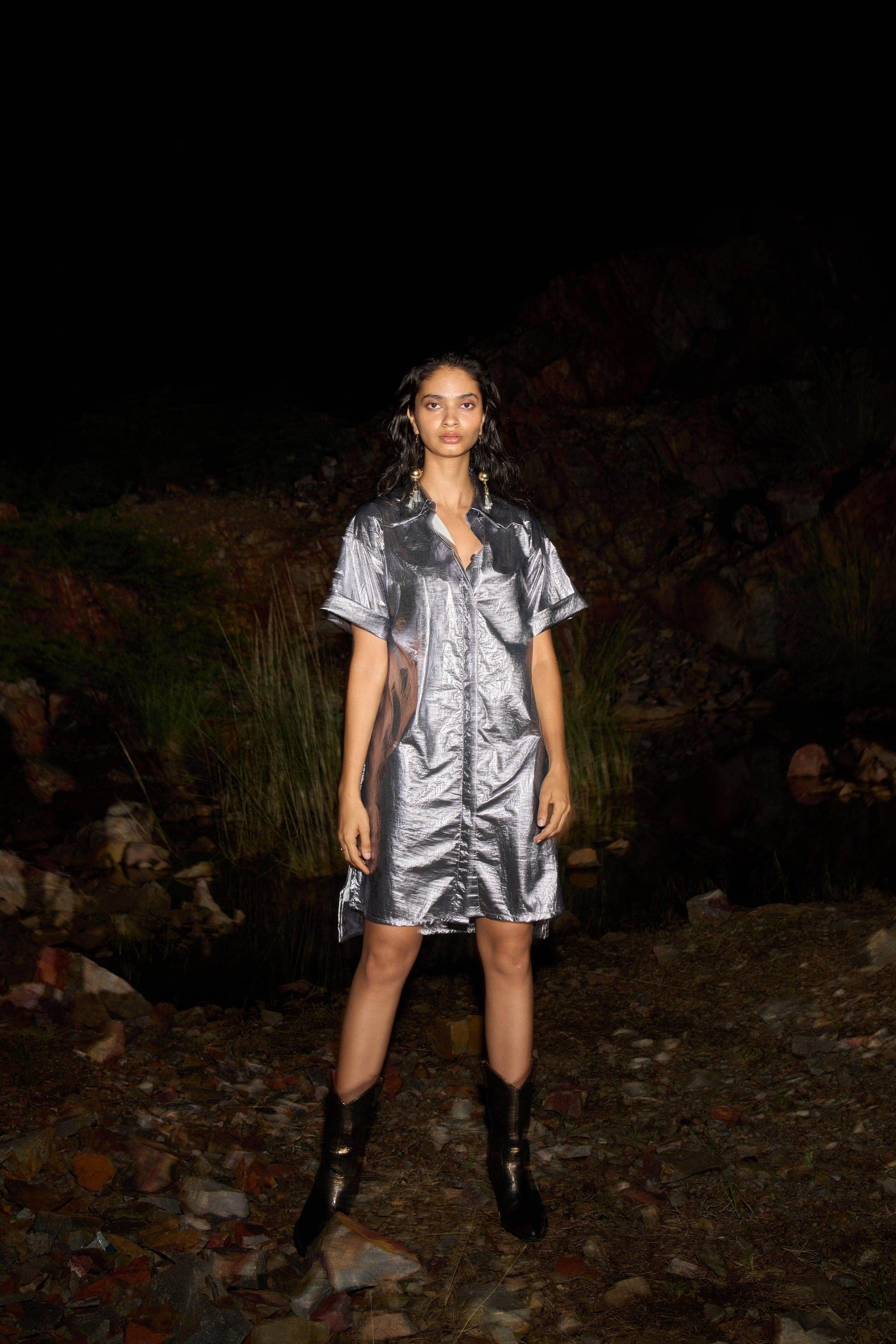 METALLIC SHIRT DRESS - dash and dot