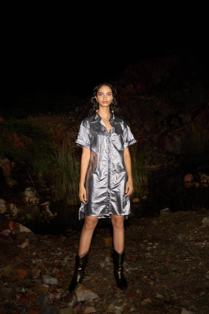 METALLIC SHIRT DRESS - dash and dot dash and dot