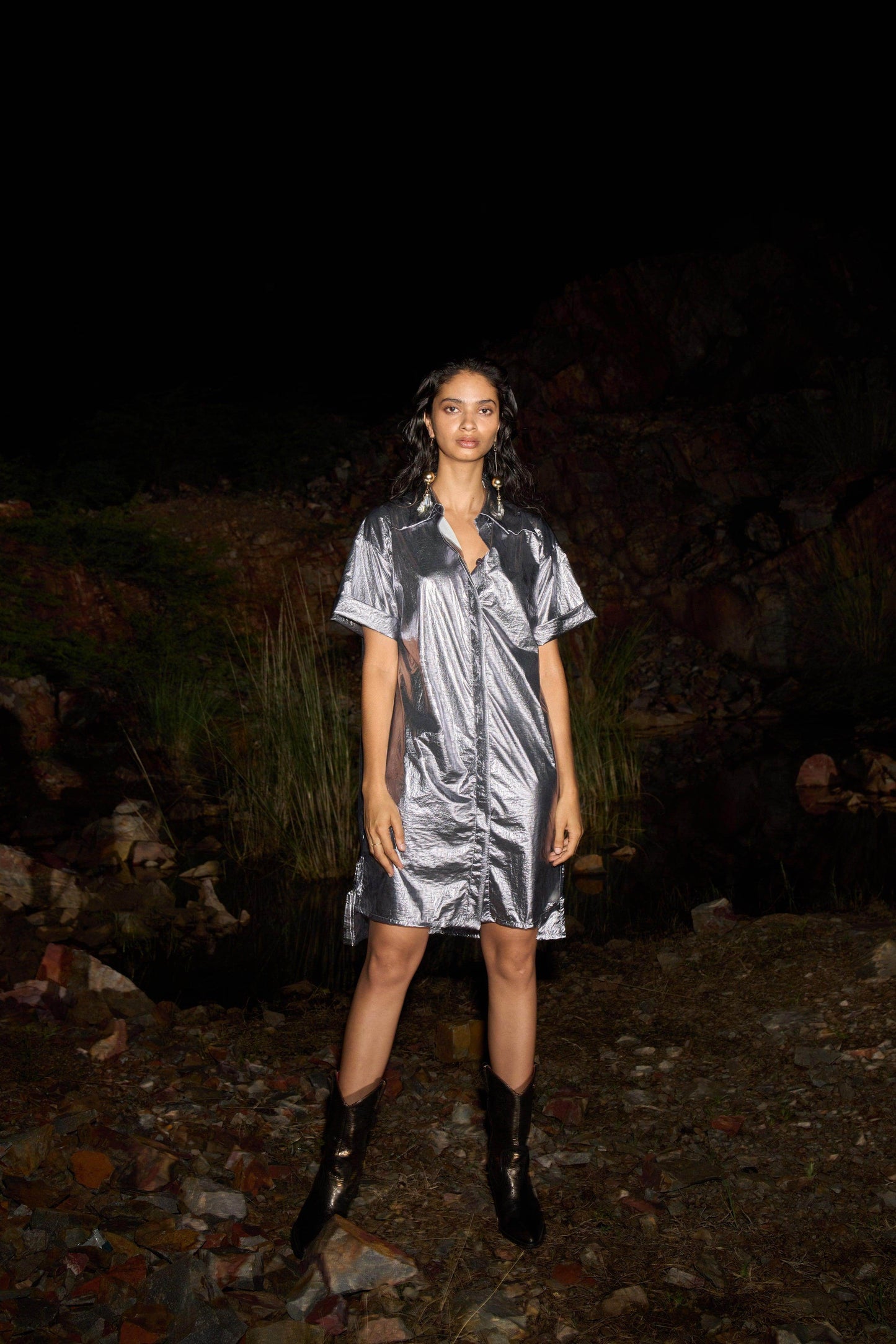 METALLIC SHIRT DRESS - dash and dot
