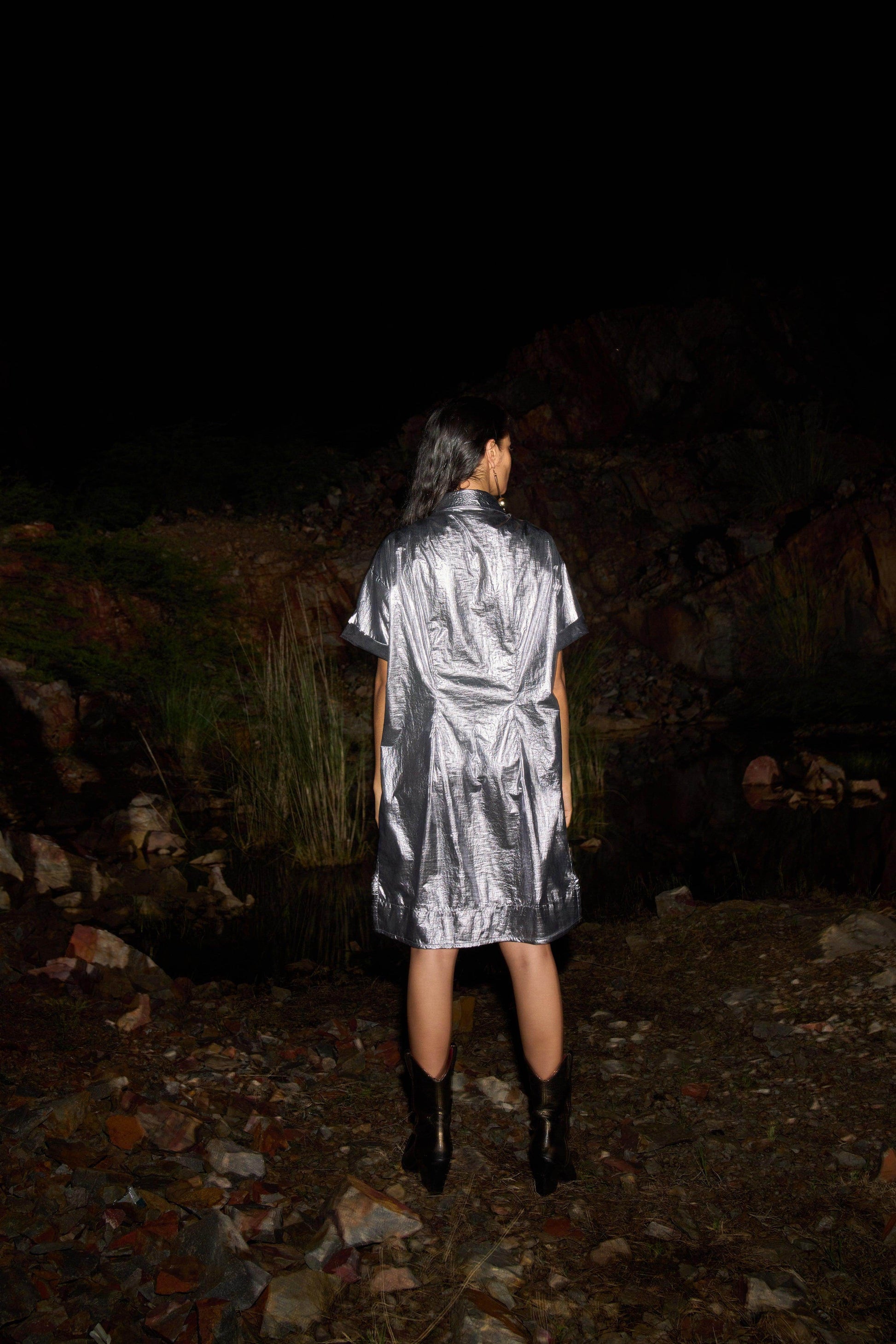 METALLIC SHIRT DRESS - dash and dot