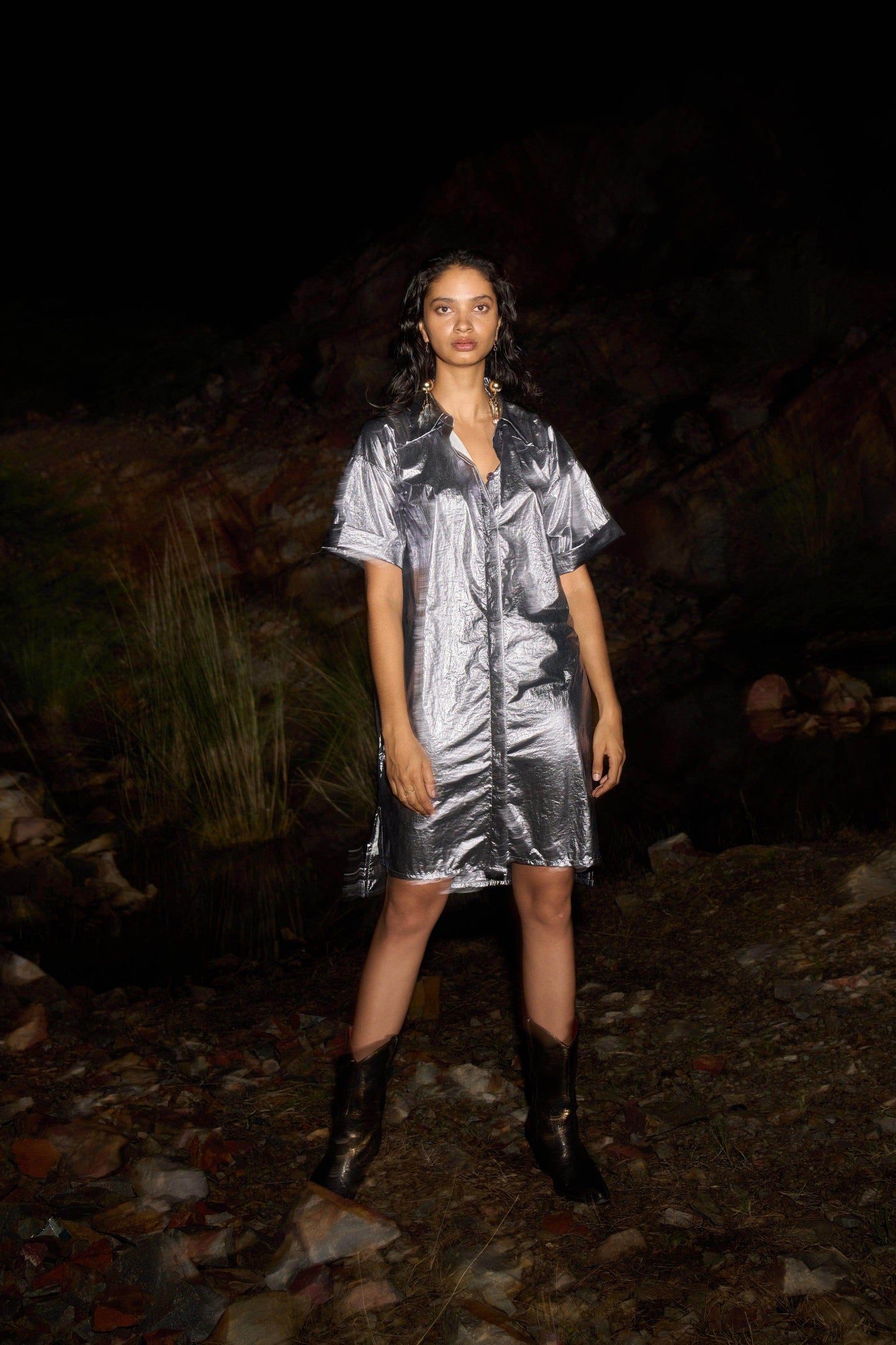 METALLIC SHIRT DRESS - dash and dot