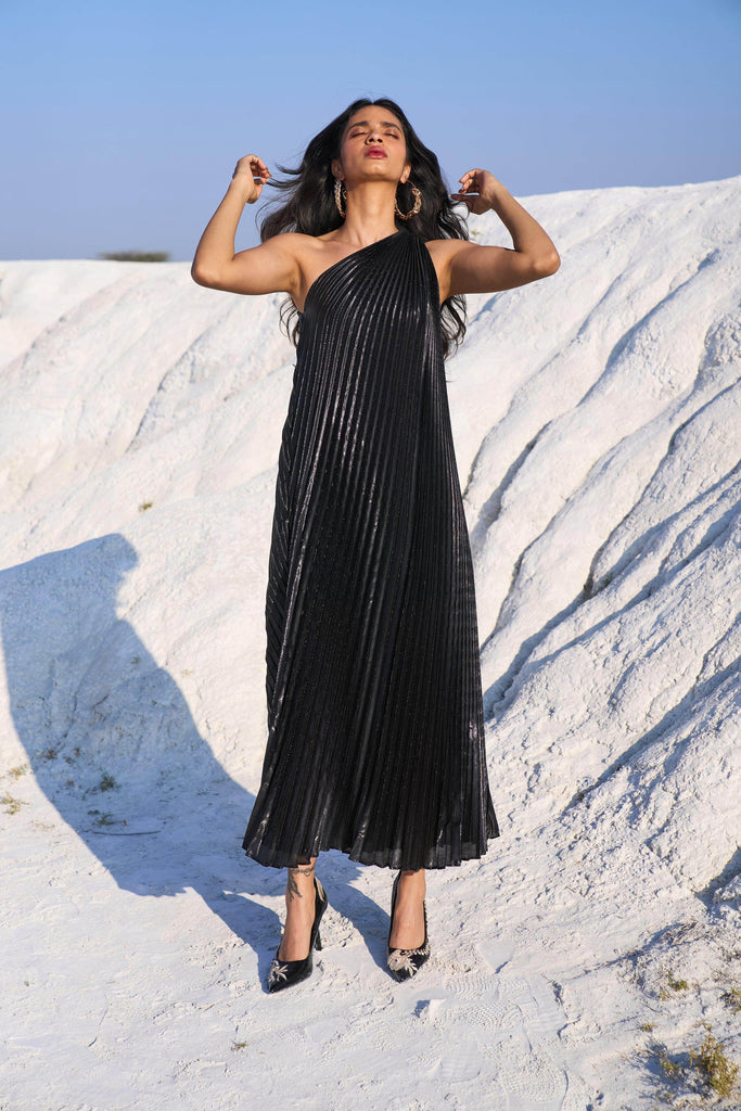 ONE SHOULDER PLEAT MAXI - dash and dot dash and dot