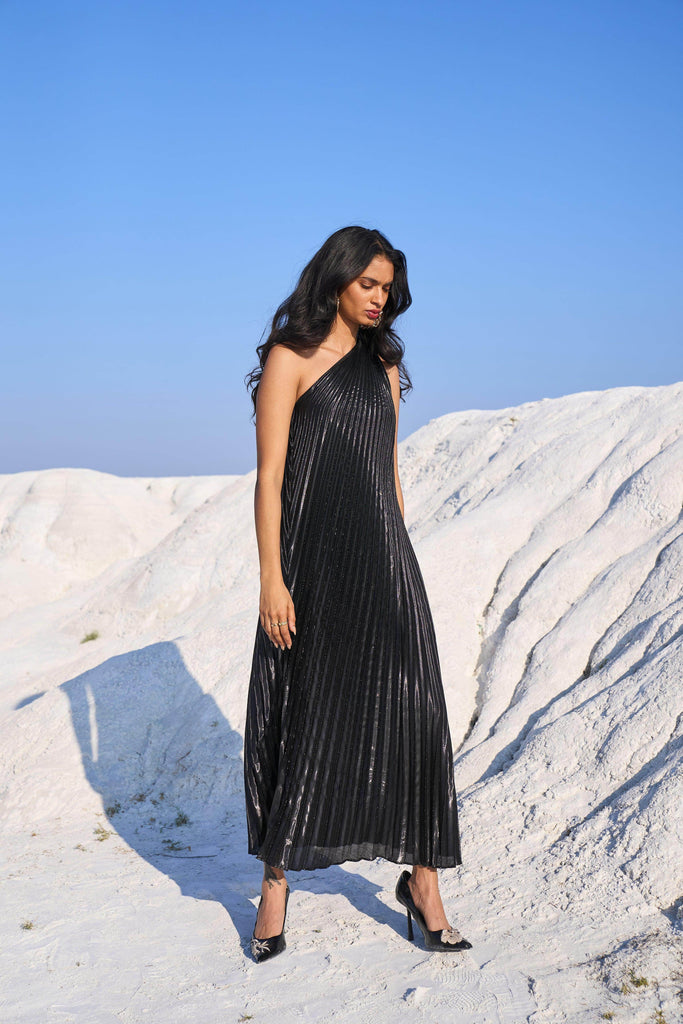 ONE SHOULDER PLEAT MAXI - dash and dot dash and dot