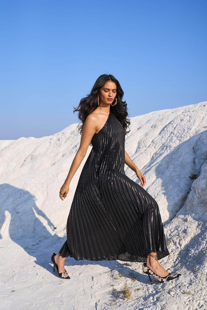 ONE SHOULDER PLEAT MAXI - dash and dot dash and dot