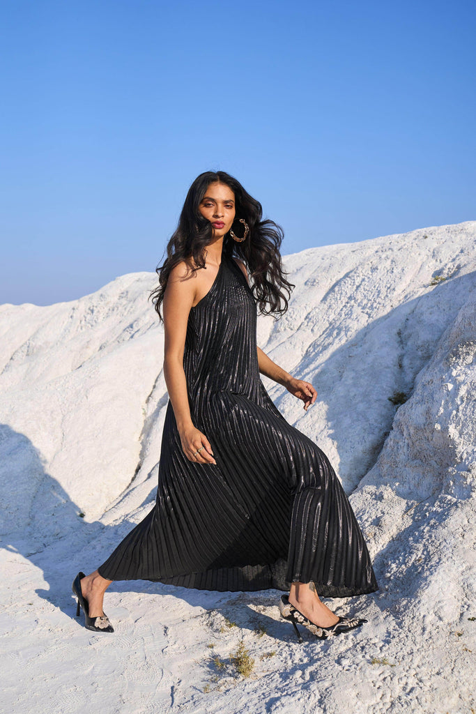 ONE SHOULDER PLEAT MAXI - dash and dot dash and dot