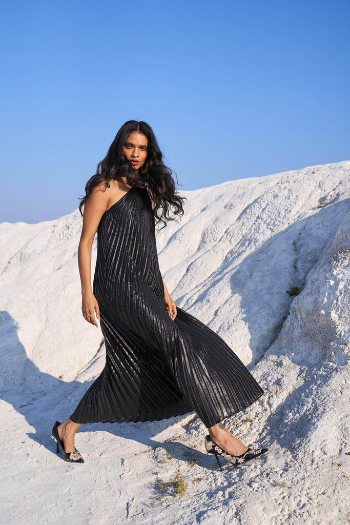 ONE SHOULDER PLEAT MAXI - dash and dot dash and dot