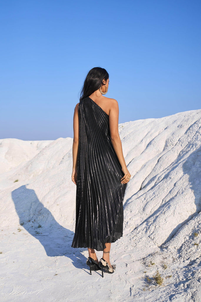 ONE SHOULDER PLEAT MAXI - dash and dot dash and dot