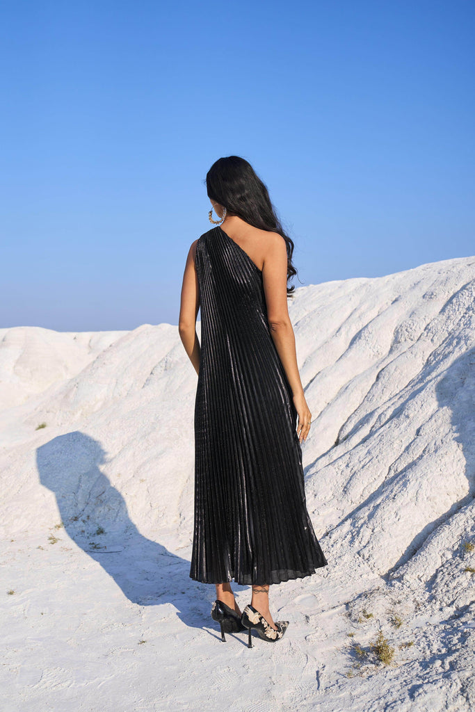 ONE SHOULDER PLEAT MAXI - dash and dot dash and dot