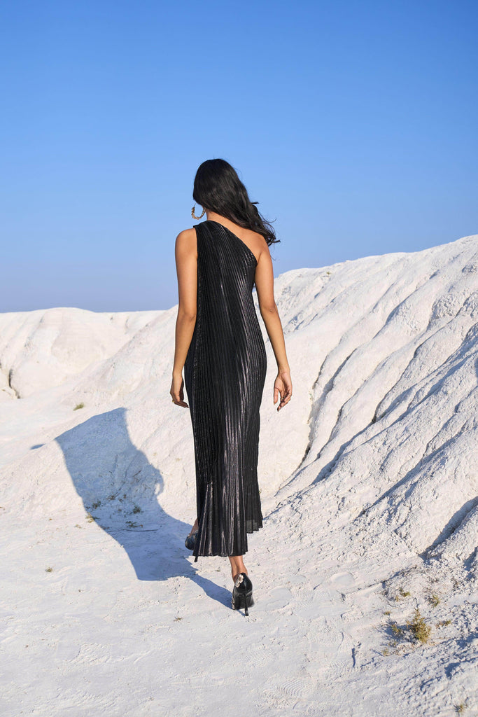 ONE SHOULDER PLEAT MAXI - dash and dot dash and dot